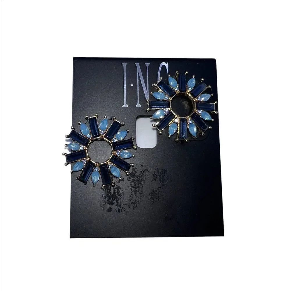 INC International Concepts Gold-Tone Blue Baguette-Crystal Open Circle Earrings